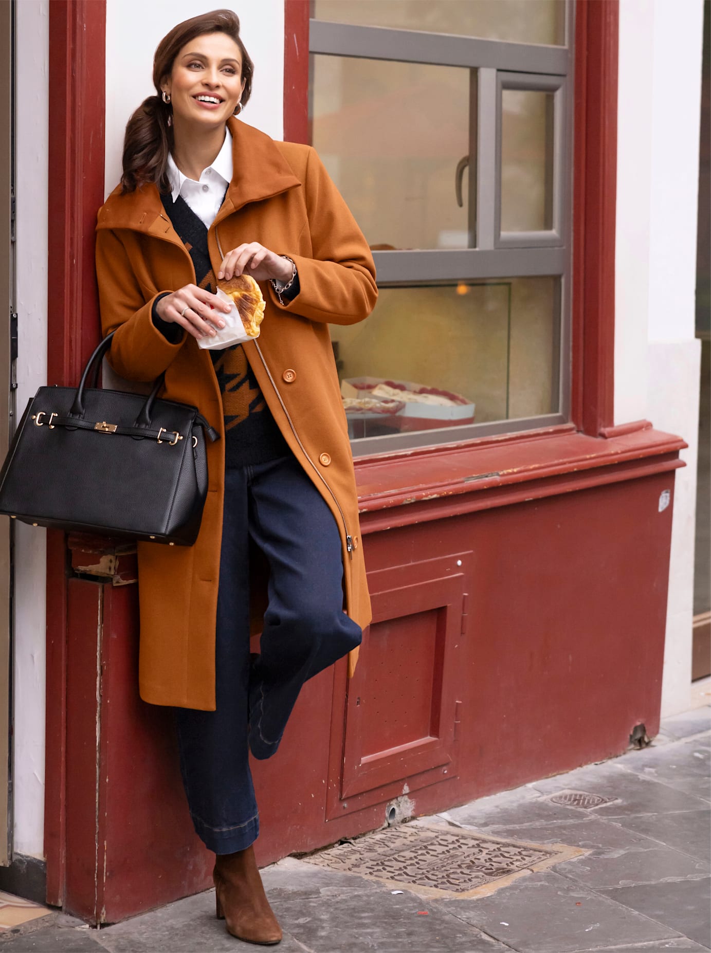 Kurzmantel INSPIRATIONEN, Damen, Gr. 40, braun (cognac), 100% Polyester, Mäntel Kurzmantel cognac 40