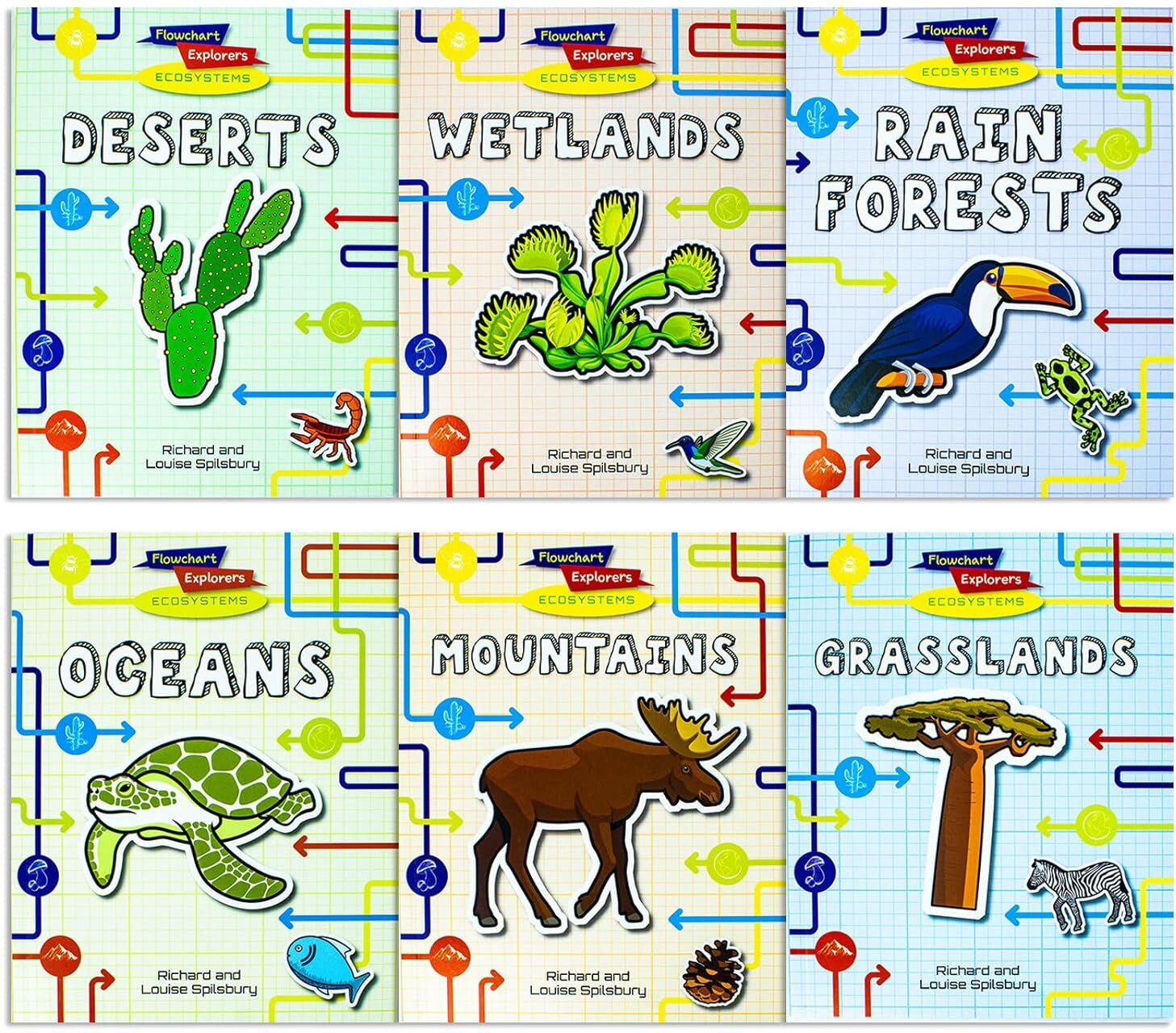 Fox Eye Publishing Flowchart Explorers Ecosystems 6 Book Set – Deserts, Oceans, Rainforests & STEM Geography Collection