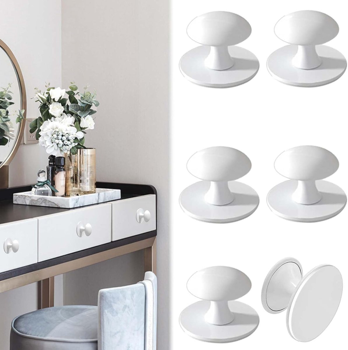 Dailygoods Set van 6 Ronde Zelfklevende Kastknoppen in Roestvrij Staal voor Keuken en Meubels