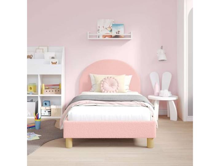 WDGJJFECNMUEHI Flaches Design Schlafzimmer Modern Rosa 80 x 160 cm Kinderbettgestell mit Kopfteil Rosa 80x160 cm Schafstoff Modernes Bett mit Staufächern Lattenrost Ohne Boxspring