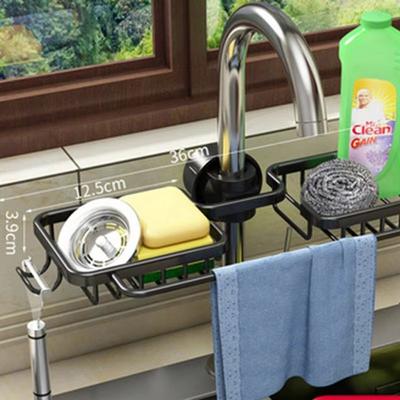 Fusion Finds Aluminum Sink Rack: Sponge & Soap Drainer, Faucet Holder black