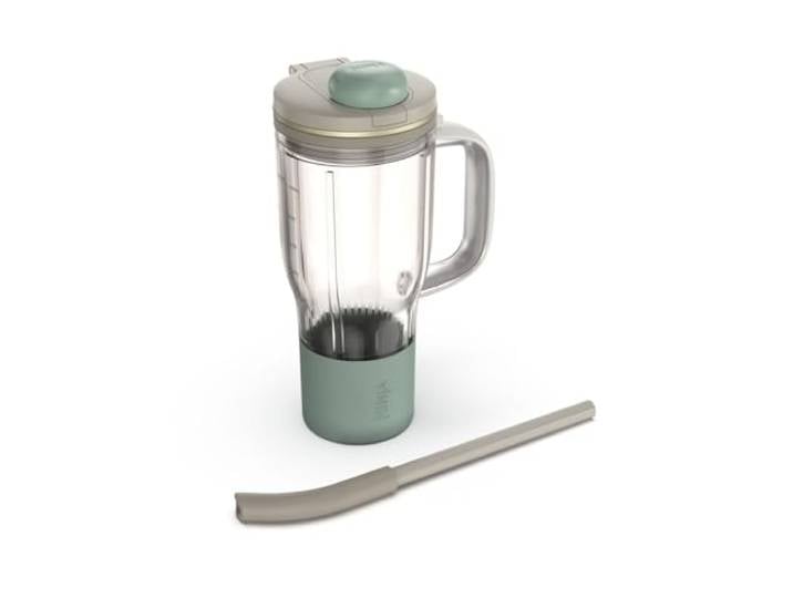Ninja BlendBoss Mug de voyage avec couvercle à bec verseur et paille amovible\, compatible avec le blender Ninja BlendBoss et les porte-gobelets lavables au lave-vaisselle\, Beige XSKDB324LSST
