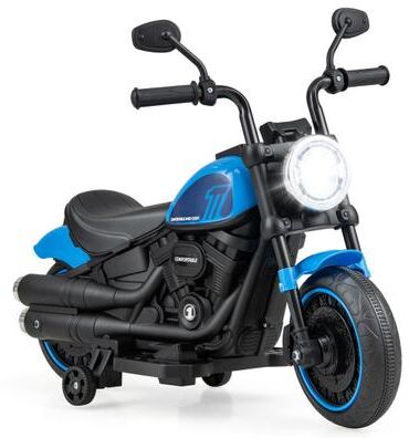 Costway Kids Electric Motorcycle with Training Wheels and LED Headlights-Blue