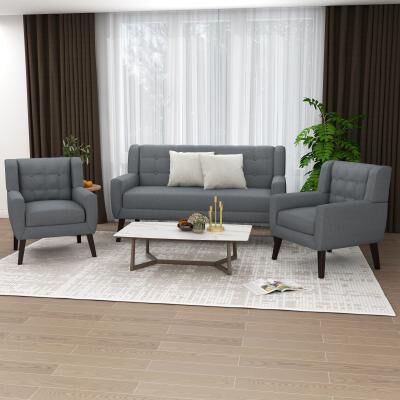 Lumibee 3-Piece Linen Tufted Chair Set with Armchair and Loveseat for Living Room