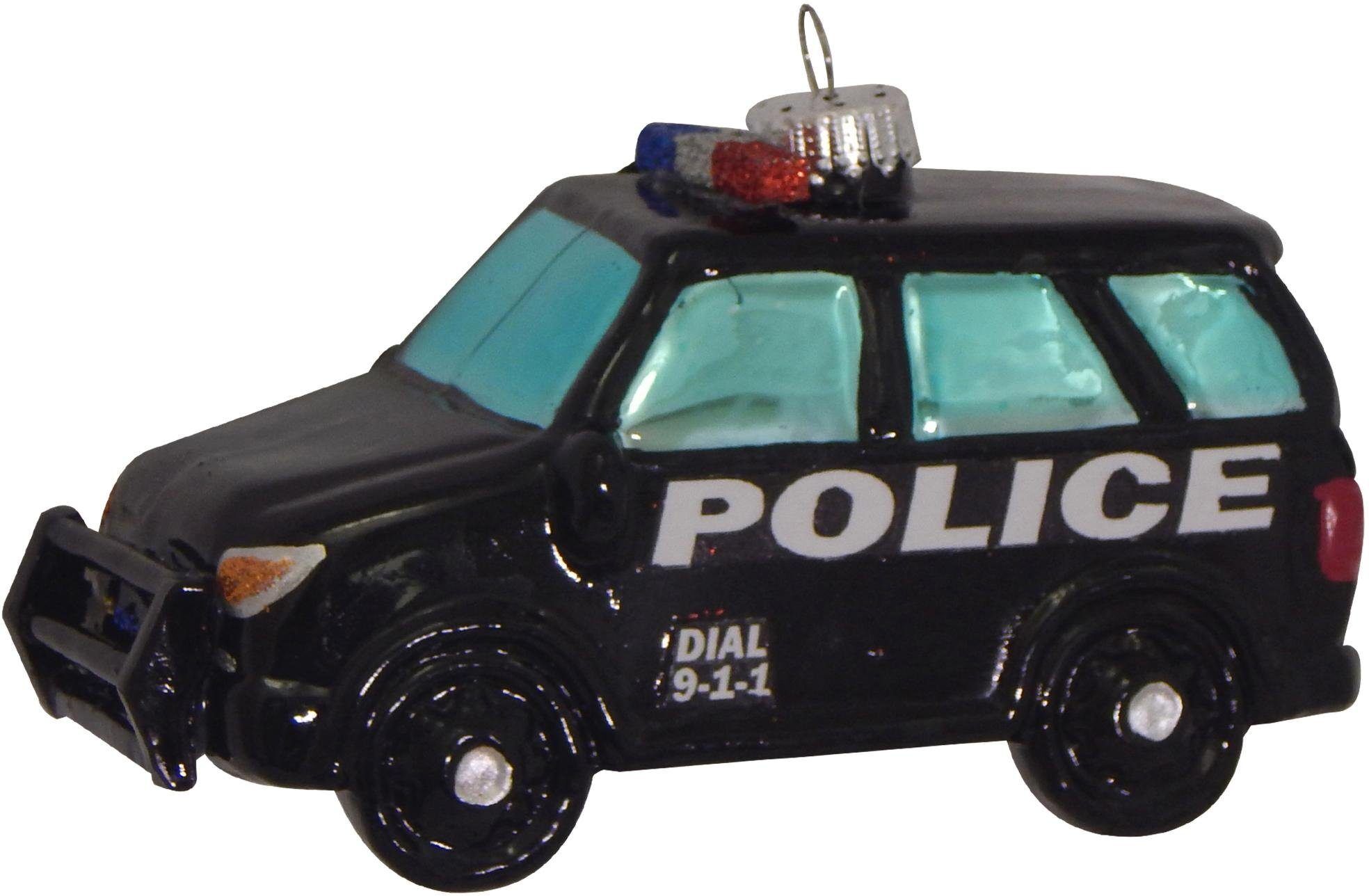Christbaumschmuck KREBS GLAS LAUSCHA "SUV-Polizeifahrzeug, Weihnachtsdeko, Christbaumschmuck", schwarz-weiss (schwarz, weiß), B:11cm H:12,5cm T:9,5cm, Glas, Weihnachtsbaumschmuck, Christbaumschmuck, mundgeblasen schwarz, weiß Einheitsgröße