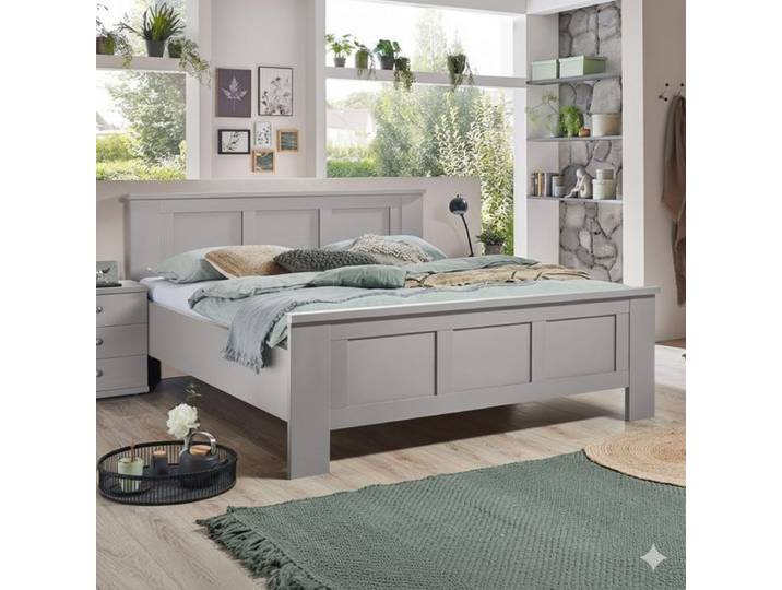 Bett Qamar Komfort 180x210cm Hellgrau landhaus, Mit Kopfteil höhenverstellbar