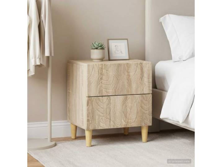 KTHLBRH Nachttisch, 2 Stück, Eiche Sonoma, 43 x 34,5 x 48 cm Technisches Holz, Beine aus Eukalyptus, 4 Schubladen, einfache Wartung, Montage erforderlich