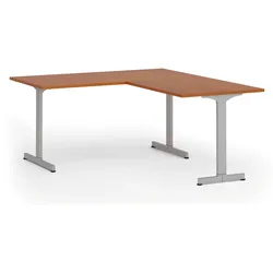 Bürotisch PRIMO BETA L, 160x180 cm, graues Metallgestell, Kirschbaum
