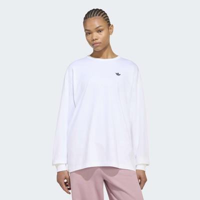 Langarmshirt ADIDAS ORIGINALS "ESS LONGSLEEVE", Damen, Gr. S, weiß (weiß, schwarz), Obermaterial: 100% Baumwolle, Shirts Langarmshirt, lockerer Schnitt, Langarm, aus Baumwolljersey