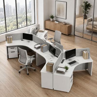 WESOME 3 Person Office Workstation Desk with Locking Mobile Pedestal, Office Cubicle Desk with Drawers and Cabinet