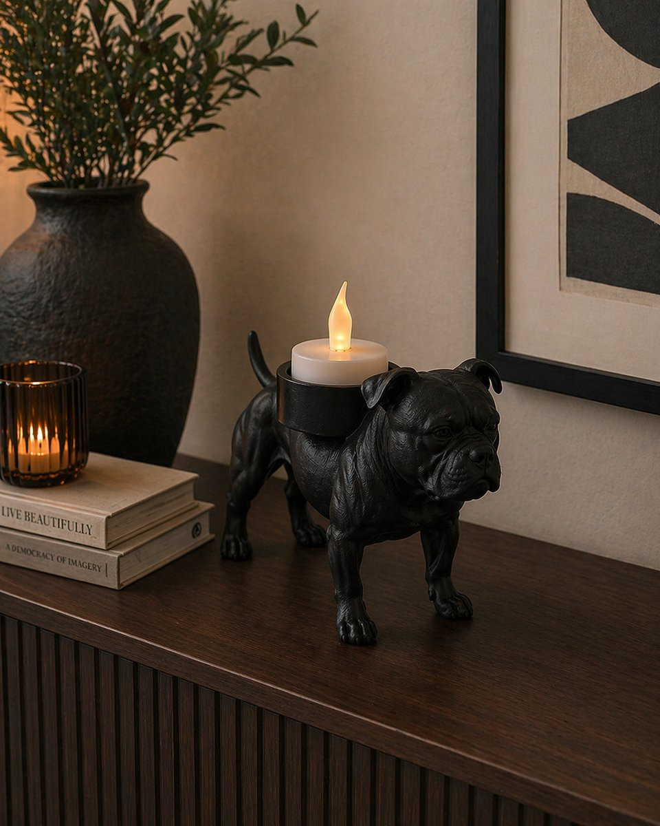 Zwarte Waxinelichthouder American Bully Decoratie