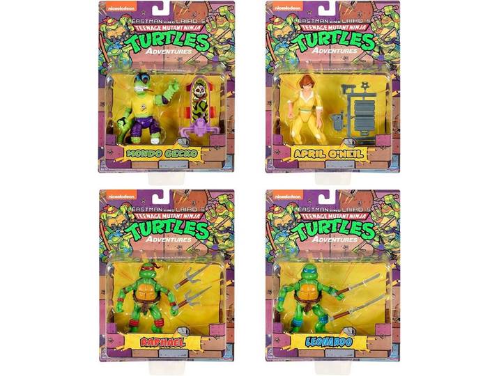 Playmates Toys Actionfigur Teenage Mutant Ninja Turtles, (Mondo Gecko, April O´Neil, Raphael & Leonardo), Adventure Heroes 4er Pack