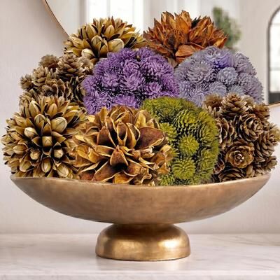 CastelloUSA Handmade Preserved Topiary Balls, Decorative Botanical Bowl Filler in Brown, Purple & Green, Set of 9