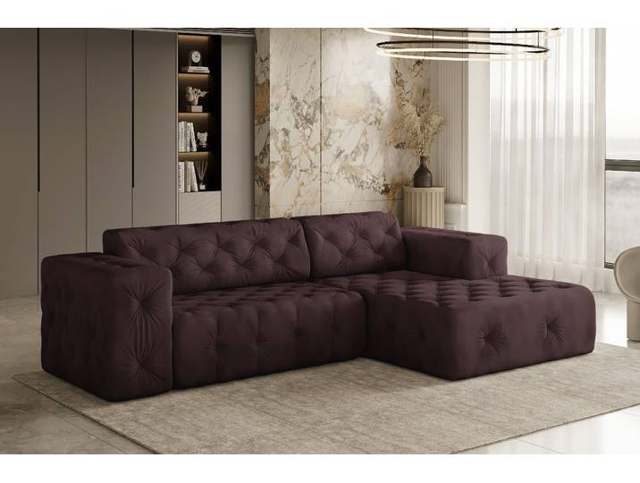 Kaiser Möbel Ecksofa, stark gesteppt, weich, elegant LUX stoff Whisper Rechts Rotwein