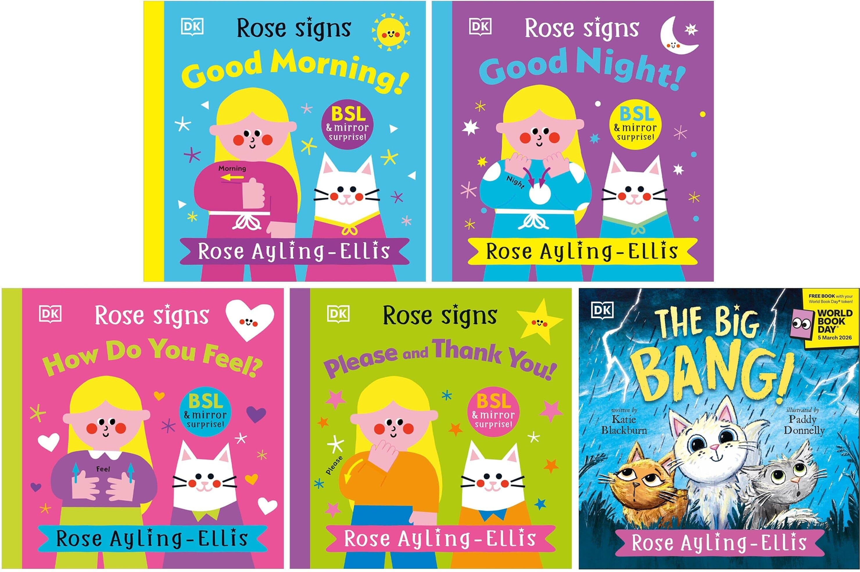 DK Rose Signs Series & The Big Bang!: World Book Day 2026 by Rose Ayling-Ellis Illustrated 5 Picture Books Collection Set - Ages 2-5 - Board Book/Paperback DK