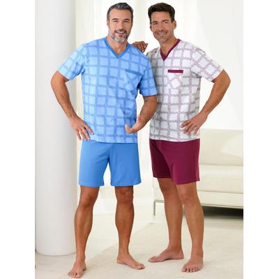 Schlafanzug KINGS CLUB, Herren, Gr. 52/54, bunt (bleu, bordeaux), 100% Baumwolle, Homewear-Sets Schlafanzug
