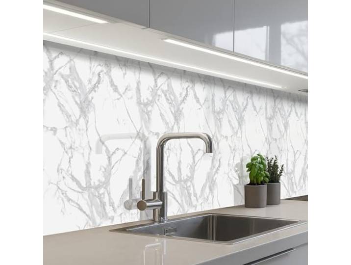 KitchenYeah© Spritzschutz Küche Küchen Rückwand Küchendeko Wand Wandschutz 60x350 cm - Selbstklebend Backsplash Kitchen Peel And Stick Marmor - Rein - Grau - Adern