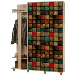 Dmora Eingangsmöbel Dpionett, Moderner Eingang, Wandgarderobe, Multifunktions-Aufbewahrungskonsole, 135x36h194 cm, Eiche und Multicolor