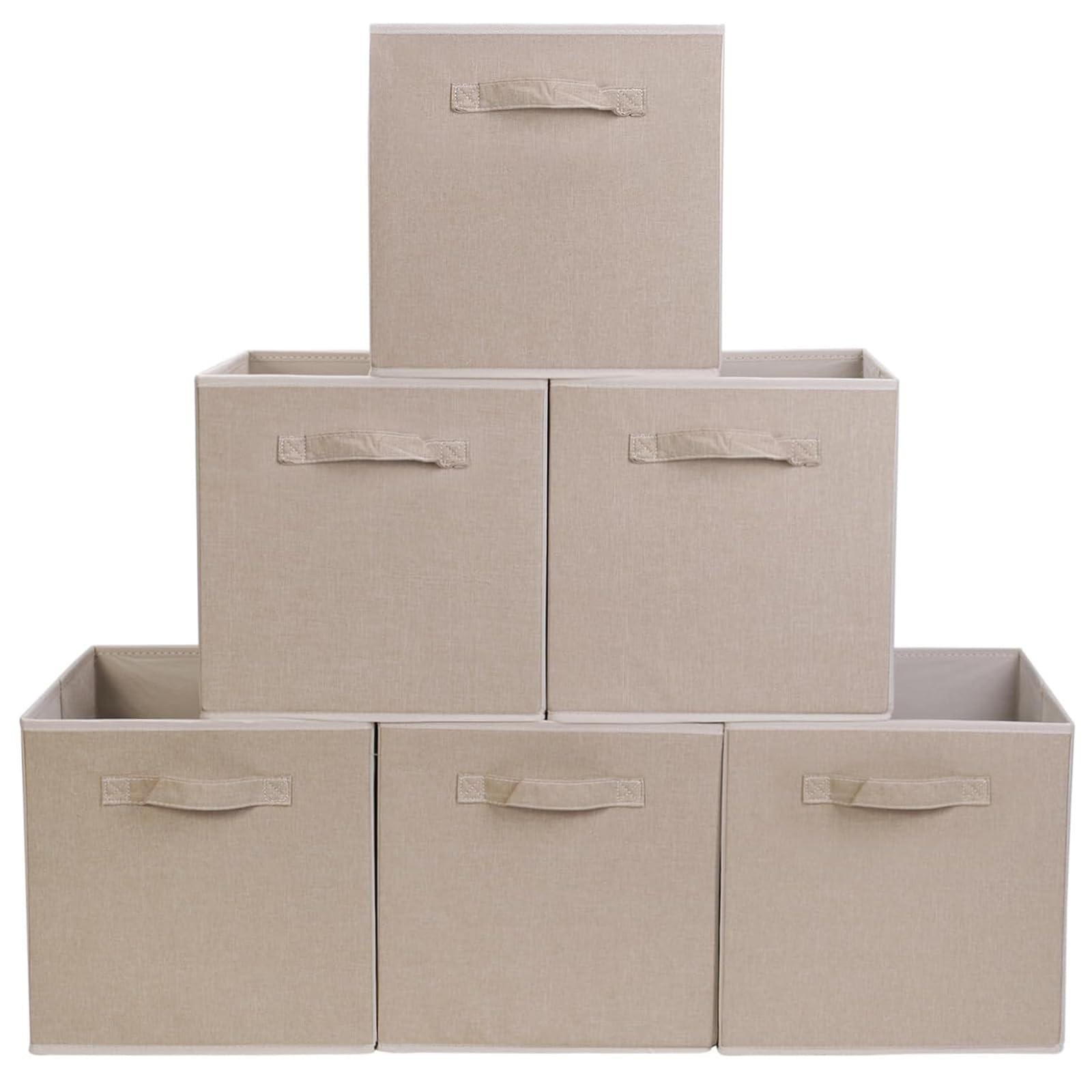 Dripio Set van 6 Inklapbare en Stapelbare Opbergboxen van Textiel en Karton, Beige