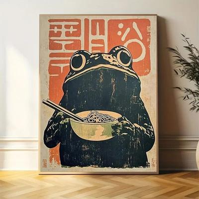 Uplifted Finds Retro Japanese Frog Ramen Canvas Art   Whimsical Art Deco Wall Decoration 20 X 30 Cm Unframed