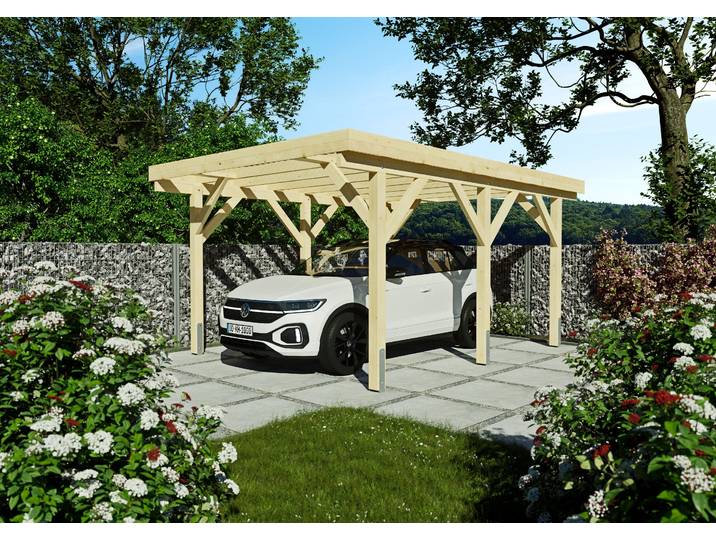 Einzelcarport KONIFERA Saturn I , beige (unbehandelt), B/H/T: 222cm x, Carports, Einzelcarport, Bausatz, Leimholz naturbelassen, PET-Flachdach lichtdurchlässig