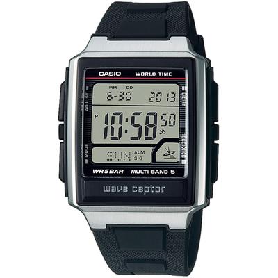 Funkchronograph CASIO FUNK, schwarz, Armbanduhren, Herren, silberfarben, Quarzuhr, Armbanduhr Herren, Digitaluhr,Funkuhr, Resinarmband,Weltzeit