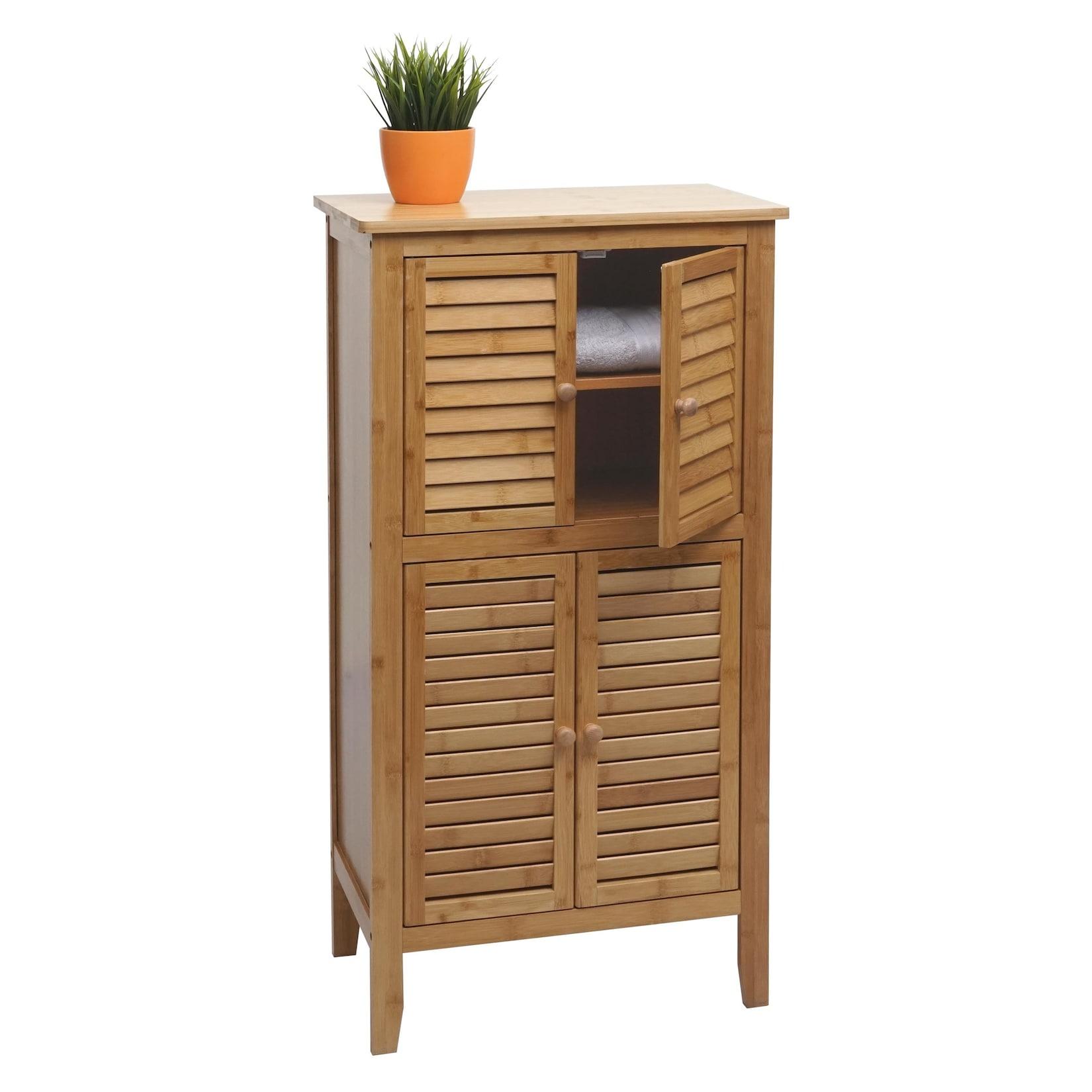 Badezimmerschrank MCW-B18, Regal Kommode, 4 Türen Bambus 100x50x30cm