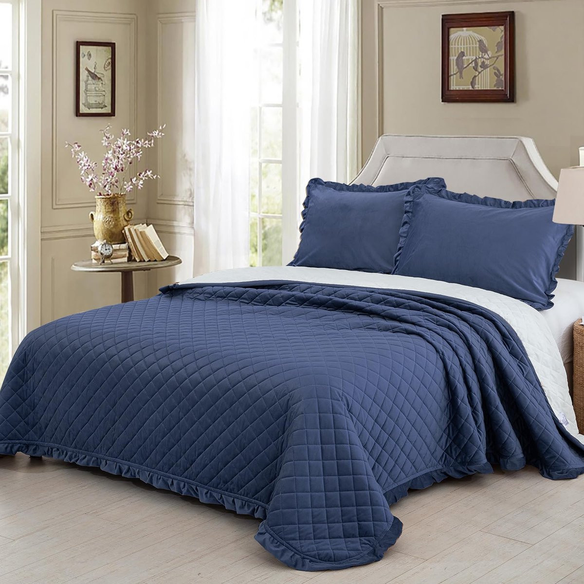 Unyqoos Luxe 3-delige Omkeerbare Kristalfluwelen Bedsprei Set met Kussenslopen