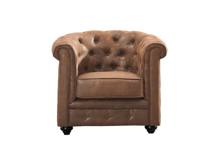 Vente-Unique Sessel mit gerader Rückenlehne - 1 Person - stoff - braun Chesterfield, Braun, Holz, 82x72x78 cm, Wohnzimmer, Sessel, Chesterfield-Sessel