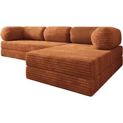 ECKSOFA ETERA modulares Boneless Sofa mit Schlaffunktion Braun Cordstoff