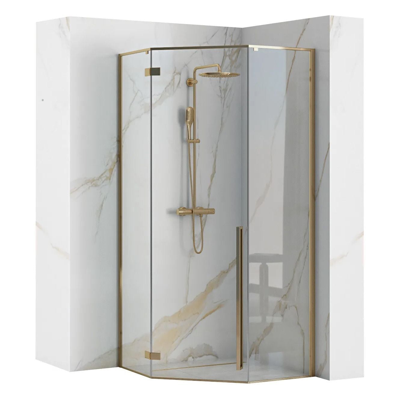 Rea Diamond Gold Douchecabine zonder douchebak, 90 x 90 cm