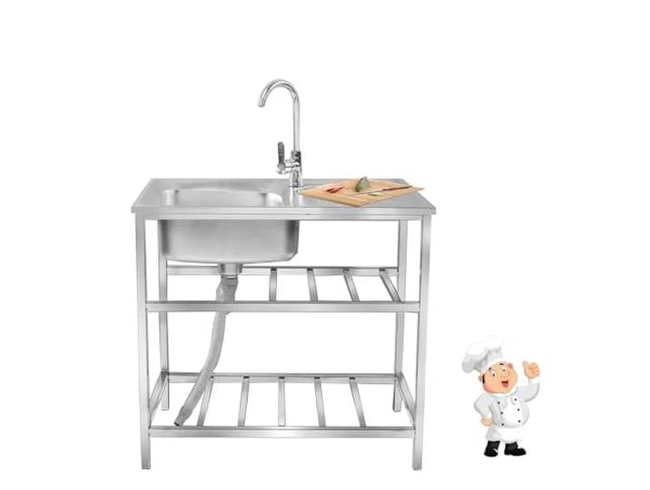Spülbecken Edelstahl Outdoor Küche Spültisch Spüle mit Unterschrank küchenspüle Ausgussbecken Camping Mobiles Waschbecken Spülschrank mit Wasserhahn und Drainage-Komponenten(Double layers)