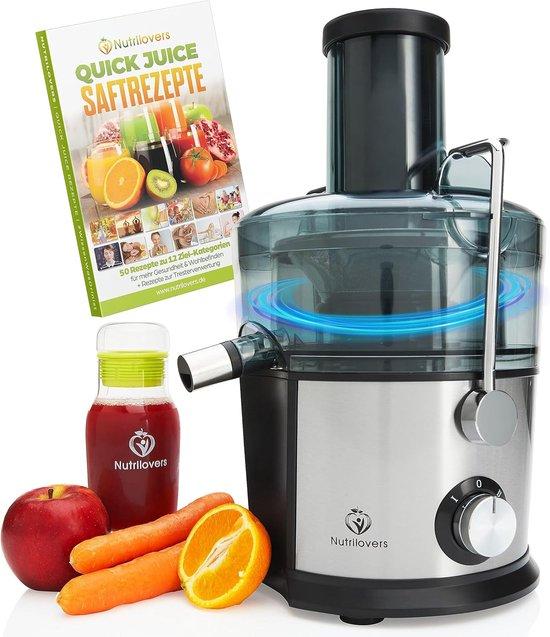 Famanu Zentrifugal-Saftpresse mit Trinkflasche und Rezeptbuch - Edelstahl mit XXL-Füllöffnung