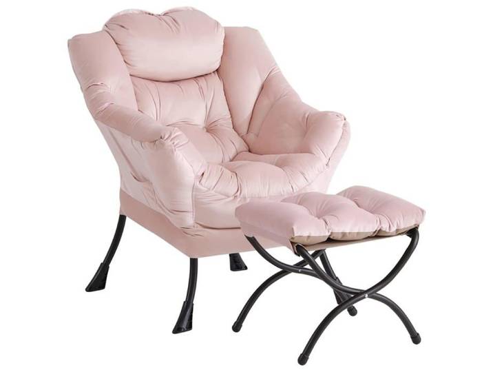 Fauteuil relax repose-pieds pliant accoudoirs ergonomiques poche latérale salon bureau rose