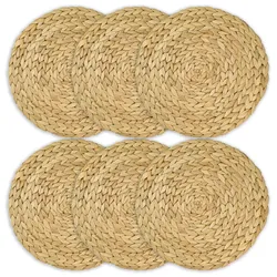 HMF Tischset rund geflochten aus Wasserhyazinthe, Platzset abwaschbar, 6er Set, 30 cm
