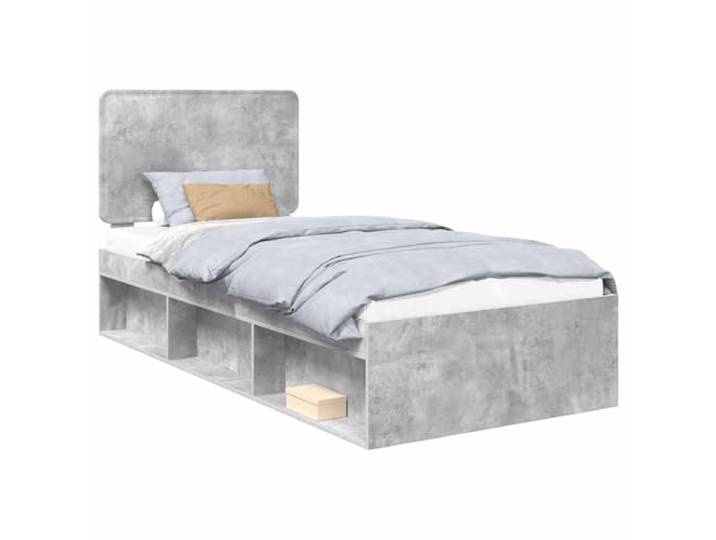 HMDNGOUT Bettrahmen mit Kopfteil Beton 90 x 200 cm Massives Kiefernholz