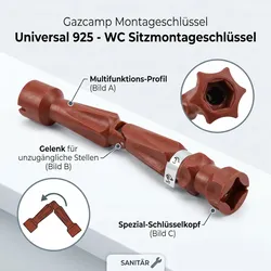 Gazcamp Montageschlüssel Sanitär Universal 925 - WC Sitzmontageschlüssel
