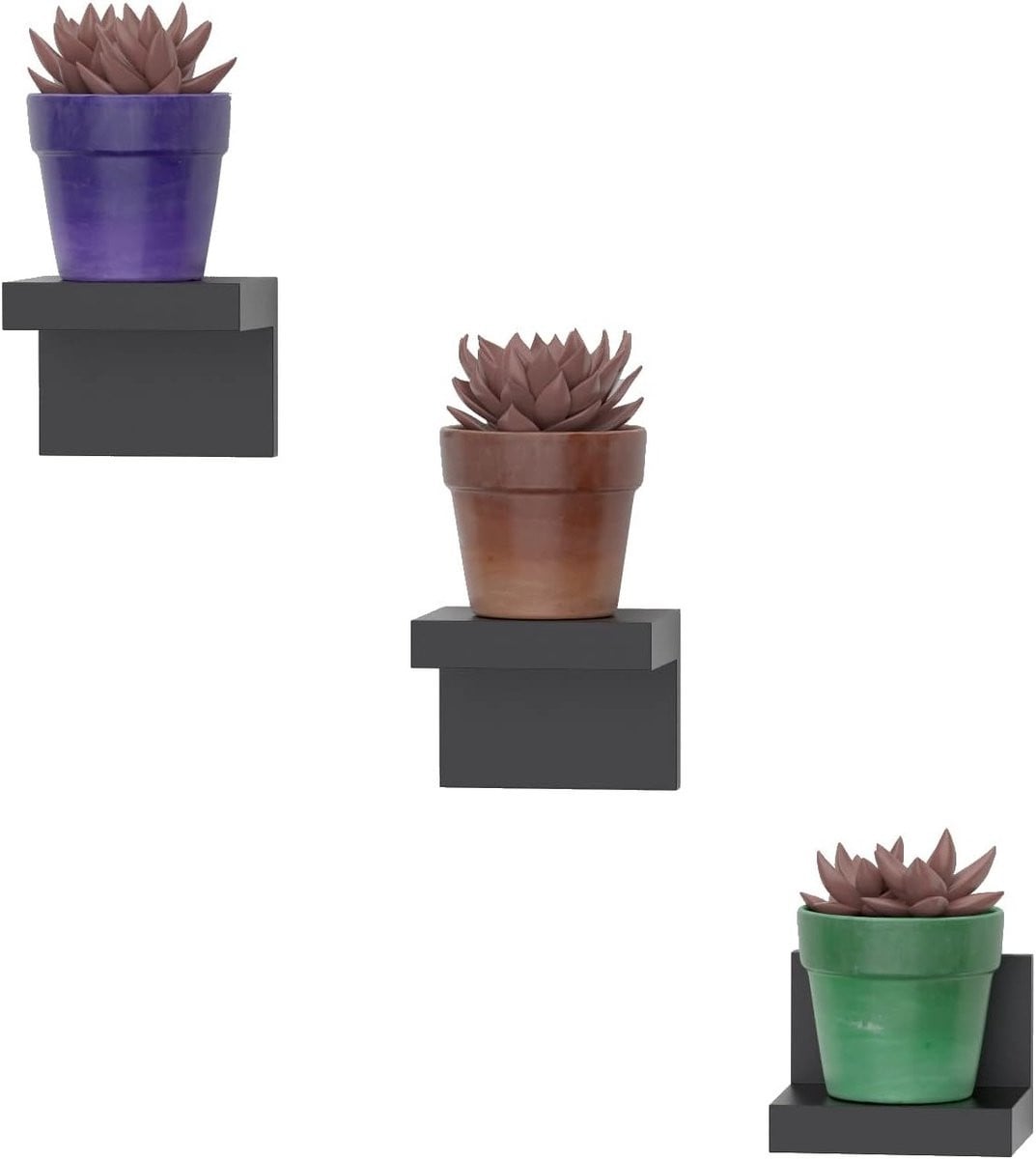 Set van 3 zwarte compacte drijvende wandplanken van plastic voor decoratie