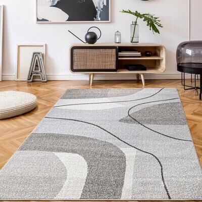Paco Home Modern Area Rug with Abstract Artful Pattern in Beige and Grey