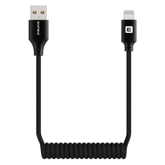 Evelatus Cable AutoSpring Coiled Cable USB A to Lightning 1.2M cable Black (1.20 m) (EVELATUS)