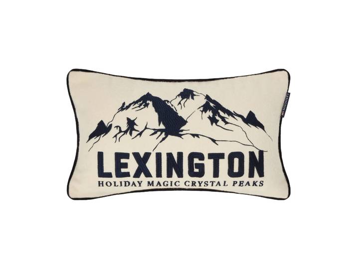 Lexington Coussin décoratif Mountains Logo en mélange de laine White-navy, 50x30 cm