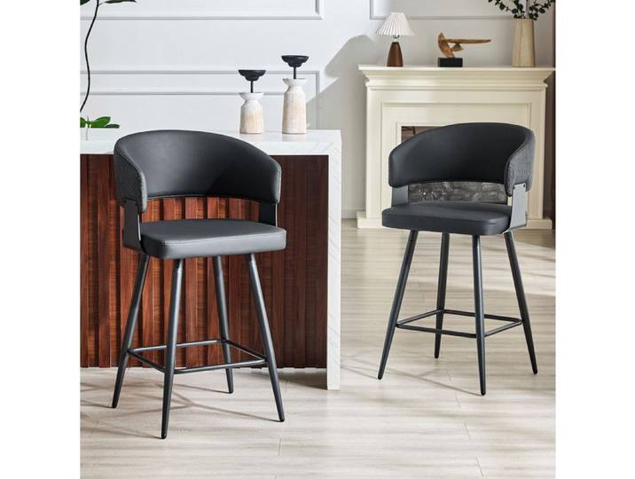 ROVRYN Chaise de salle à manger moderne rembourrée en PU métal noir avec accoudoirs lot de 2