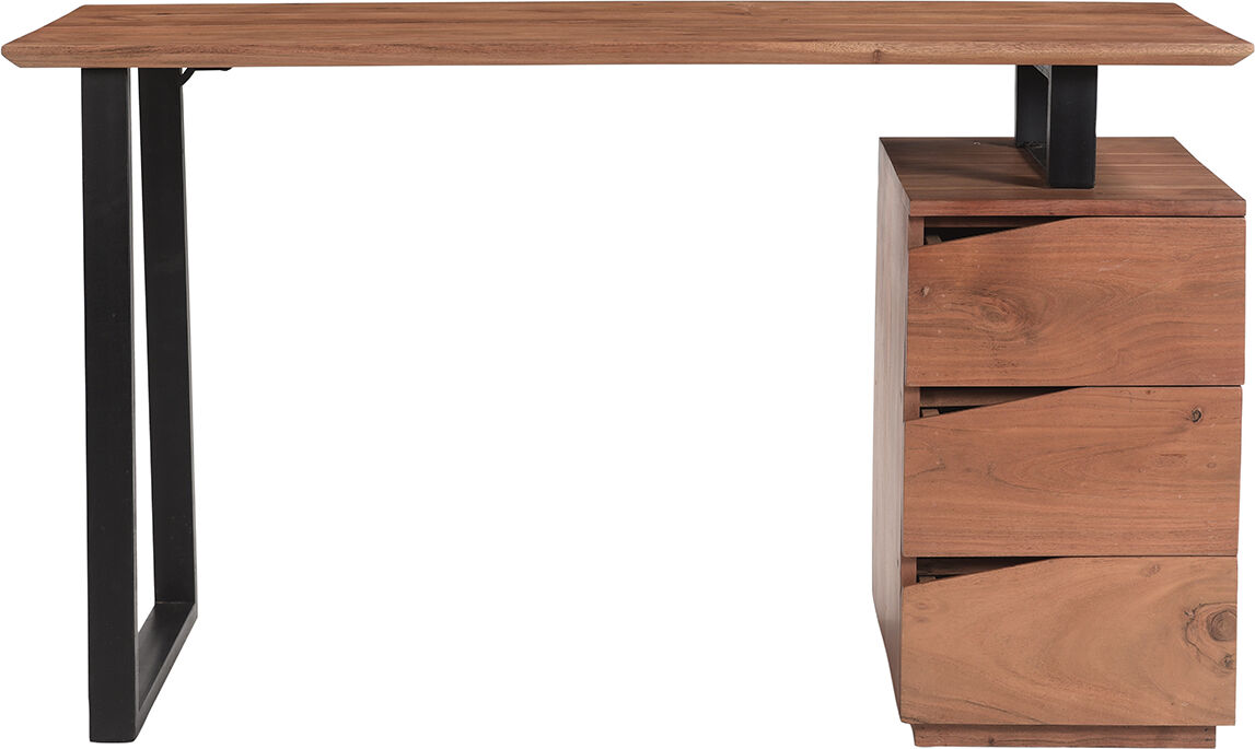 Miliboo Schreibtisch aus massivem Akazienholz und schwarzem Metall mit 3 Schubladen B130 cm HORACE