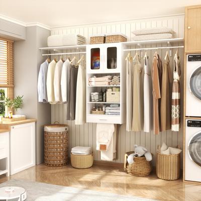 Rackcog 4FT - 8FT Closet Organizer with Hanging Rods, DIY Closet System with 2 Doors for Laundry Room