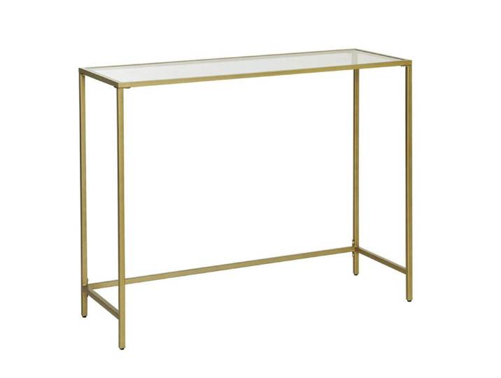 Table console - HELLOSHOP26 - 100x35x80 cm - Verre trempé - Cadre métallique doré - Design moderne