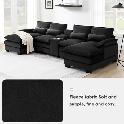 toswini Modern U-Shaped Sofa with Console, Cupholders, USB Ports, 6-Seater