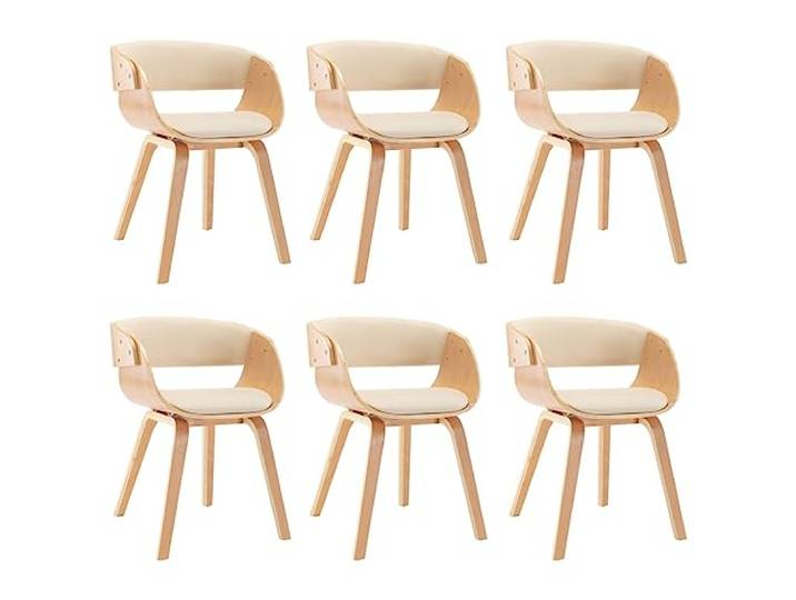Todiikf 6er Set Esszimmerstühle Bugholz Kunstleder Polsterstuhl Creme Elegantes 6er Set Polsterstühle mit stabilem Bugholzrahmen und pflegeleichtem Kunstlederbezug für Esszimmer und Küche.