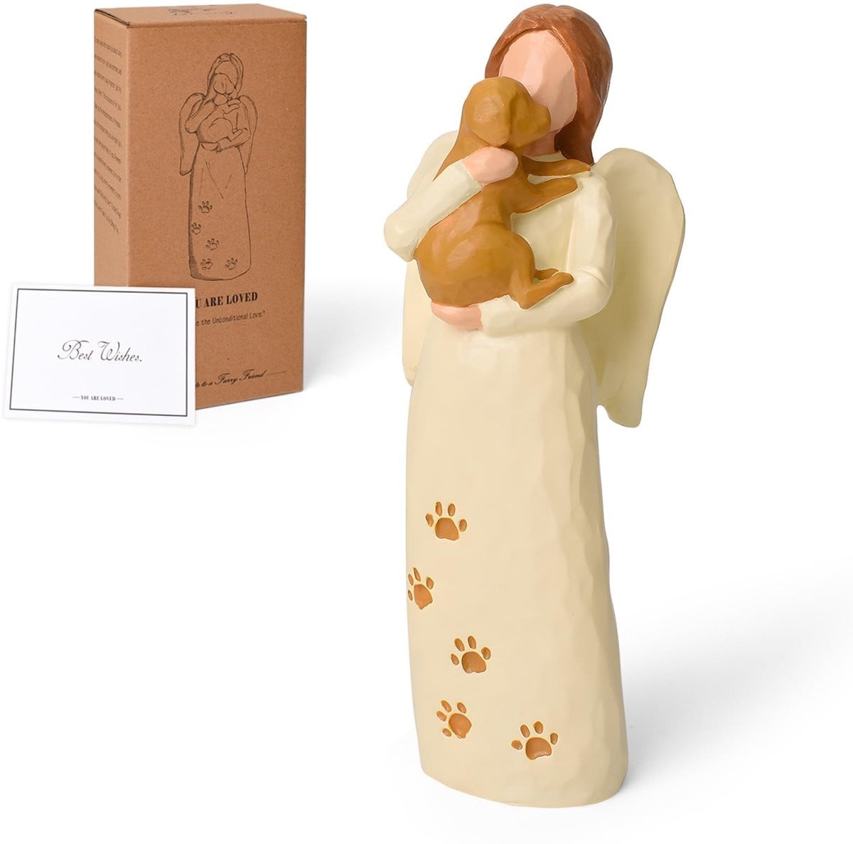 Dailygoods Hond Memorial Handgeschilderd Beeldje - Uniek Kunsthars Engel Beeld voor Herdenking van een Huisdier