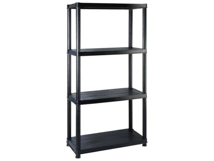 Regal 4 Ebenen, Schwarz, 122x30,5x130 cm, Kunststoff 4 Ebenen, Plastik, Schwarz, 122x30,5x130cm, Terrasse, Balkon, Garten, Aufbewahrung