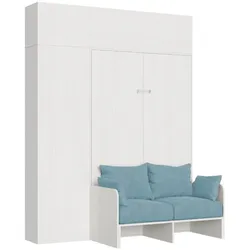 Itamoby Kentaro 120 cm großes Queensize-Klappbett mit Sofa und Möbeln in Weiß, Esche und Hellblau